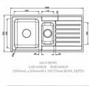 Laxa Square Sink 1000x500mm, 1.25 Bowls with Drainer