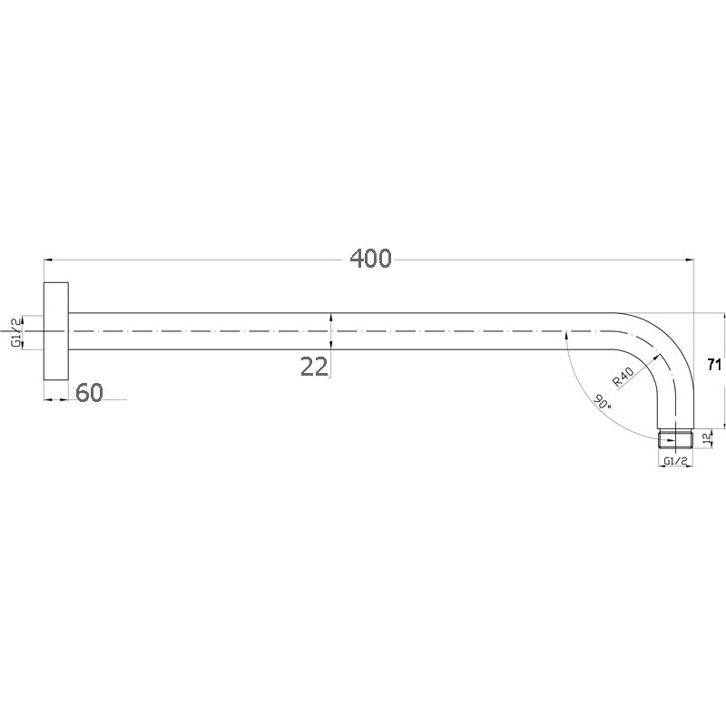 Maple Round Horizontal 400mm Wall Mounted Shower Arm - Brushed Gold