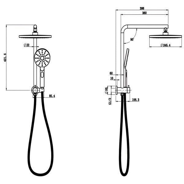 Regal Round Short Combination Shower - Chrome