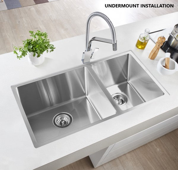 Helsinki Square Undermount Double Bowl Sink 775mm