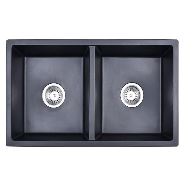 Rokette Double Bowl Top / Undermount Sink, Carbon 770mm x 450mm