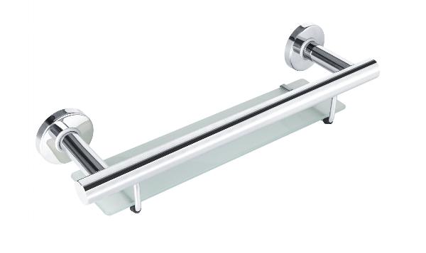 Care+ Eclipse Linear Grab Rail With Glass Shower Shelf 488mm Polished S/S