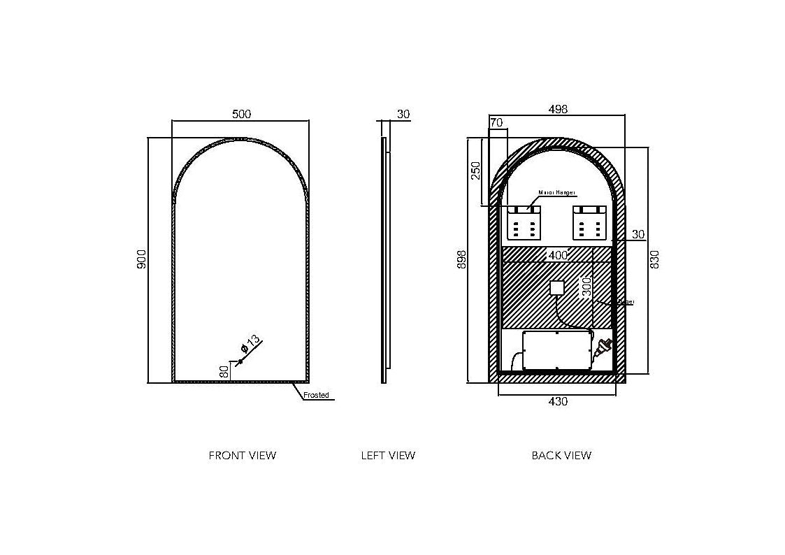 Vista LED Mirror 500x900mm Cathedral