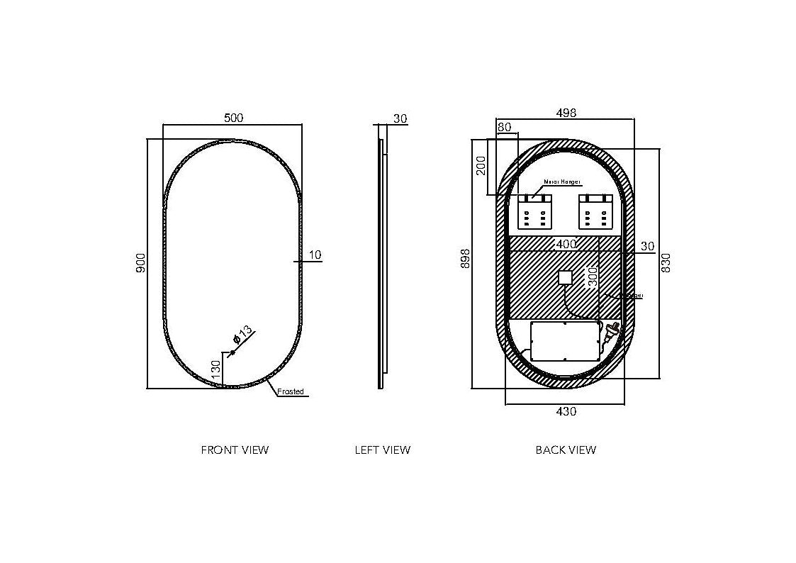 Vista LED Mirror 500x900mm Bubble