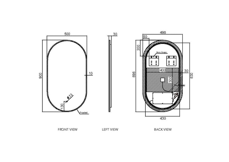 Vista LED Mirror 500x900mm Bubble