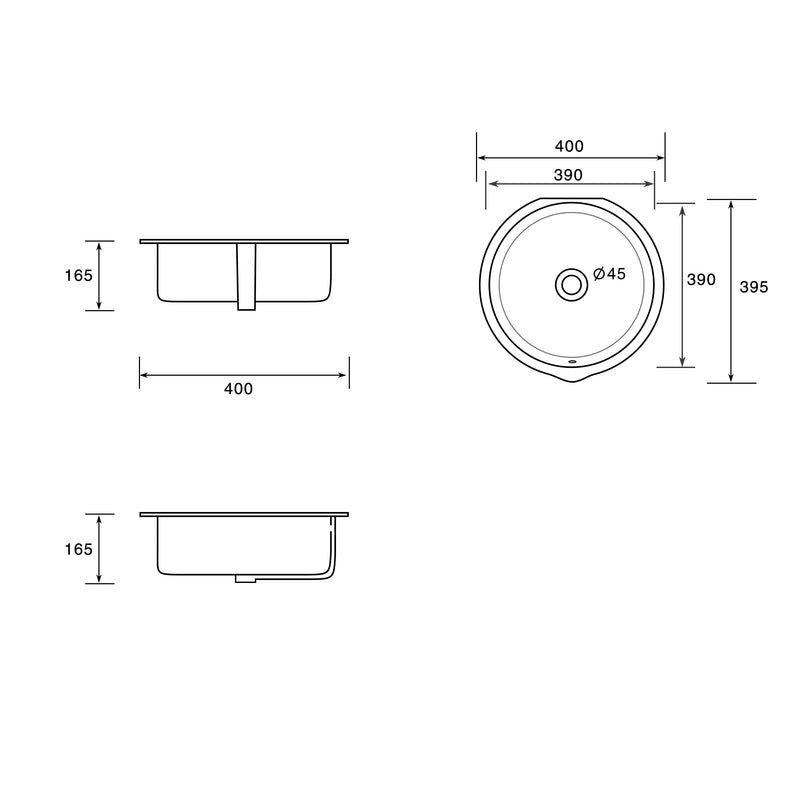 Essence Fisher Round 405mm Flat Bowl Undermount Basin White