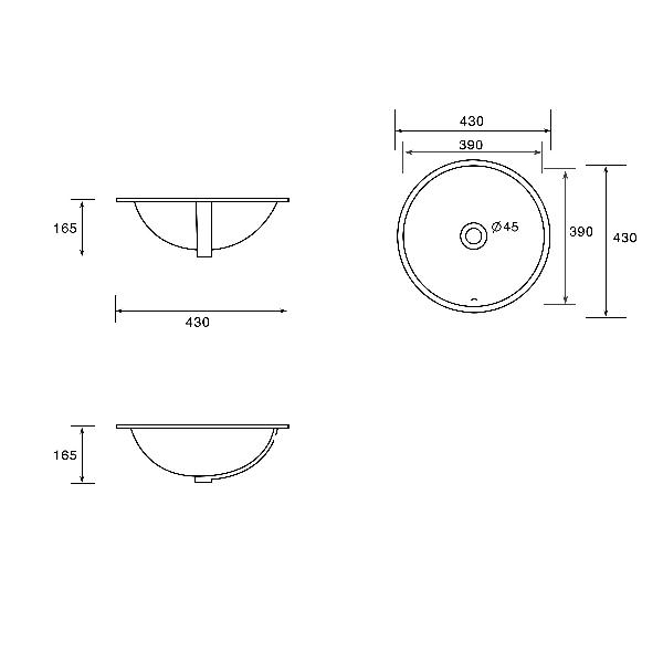 Essence Domer Round 430mm Undermount Basin White