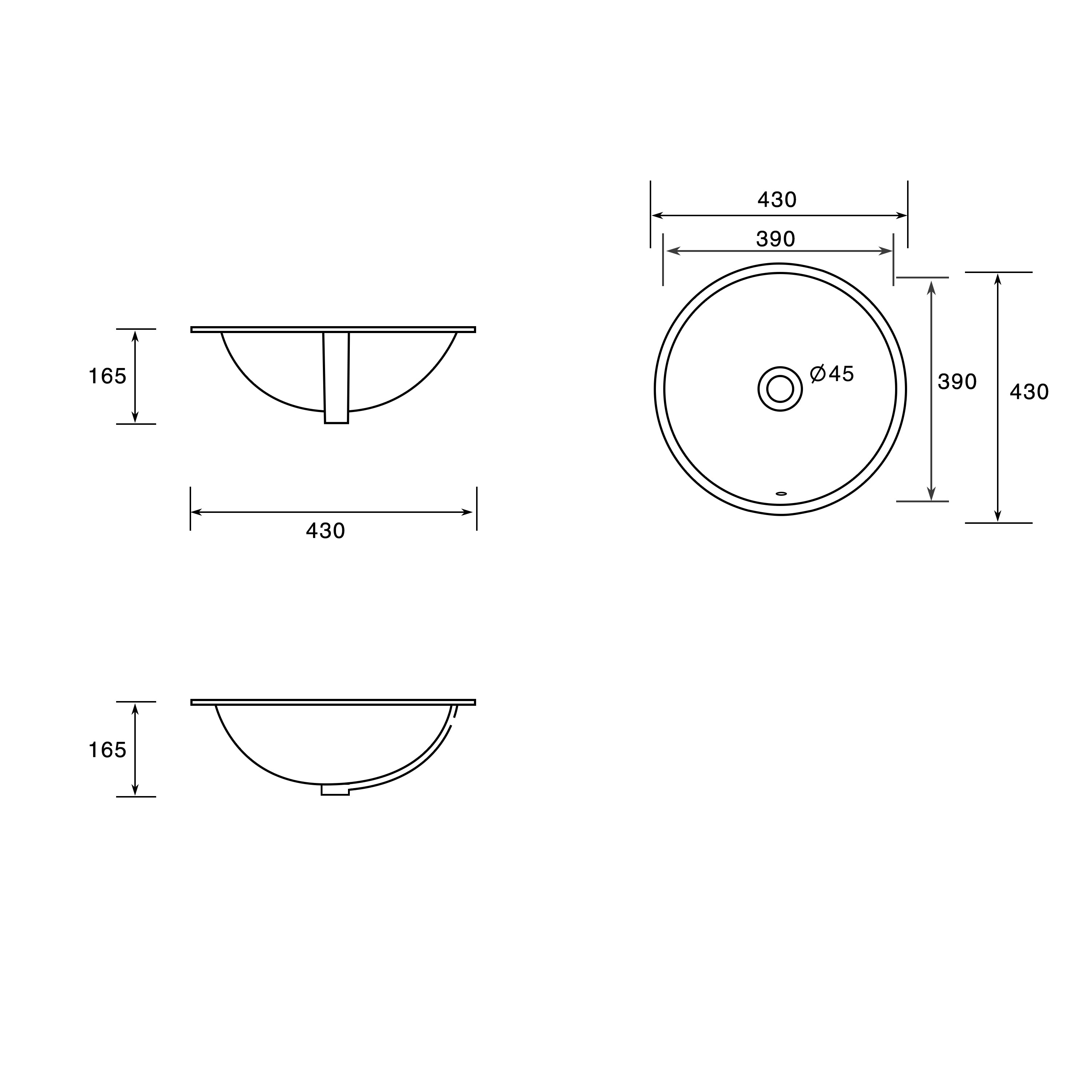 Essence Domer Round 430mm Undermount Basin White