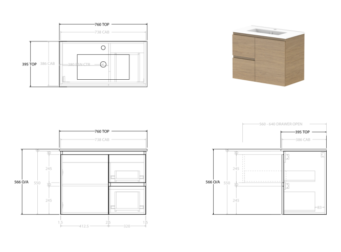 Glacier Lite Ceramic Ensuite Twin Vanity, 750mm