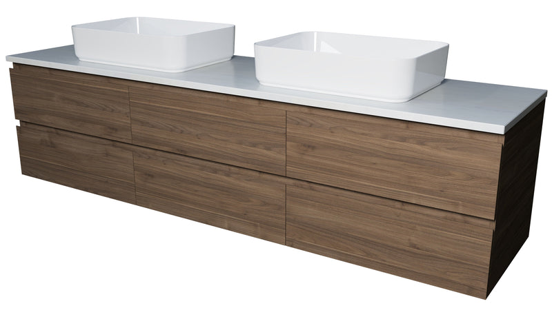 Ashton Vanity 1800mm Double Above Counter Basins SilkSurface Top Wall hung