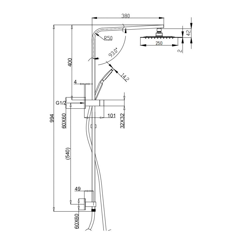 BD Contii Square Full Combination Shower, Chrome