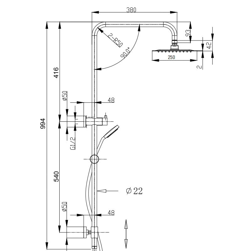 BD Montii Round Full Combination Shower, Chrome