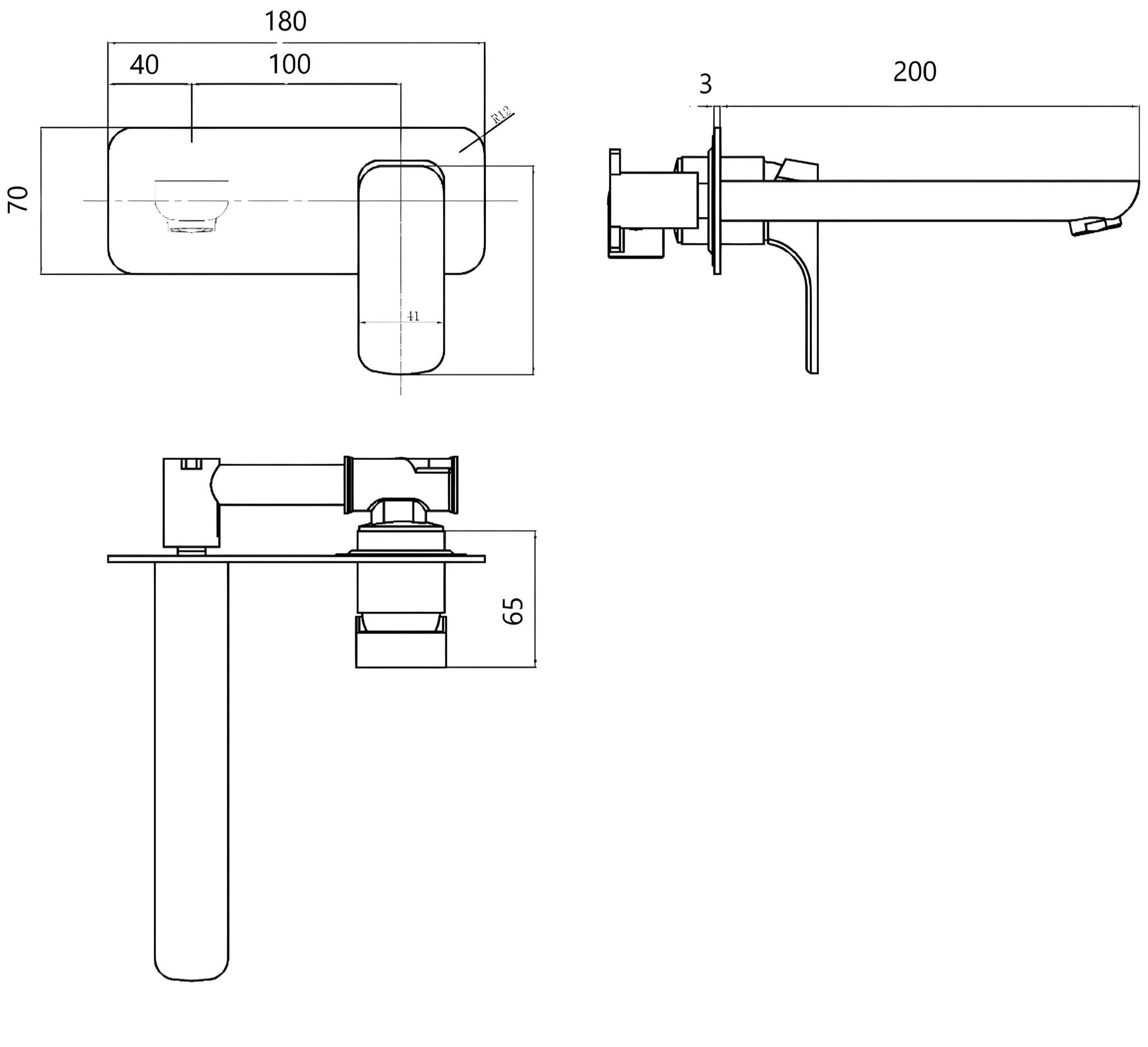 Vogue Stafford Matte Black Wall Basin Mixer