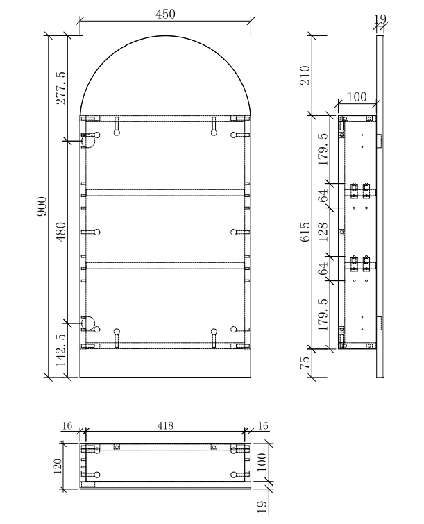 Cathedral Arch Mirrored Shaving Cabinet Soft Oak - 450 x 900mm