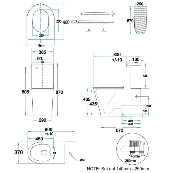 Care+ Fenton Rimless Back to Wall Care Toilet Suite - Blue Seat