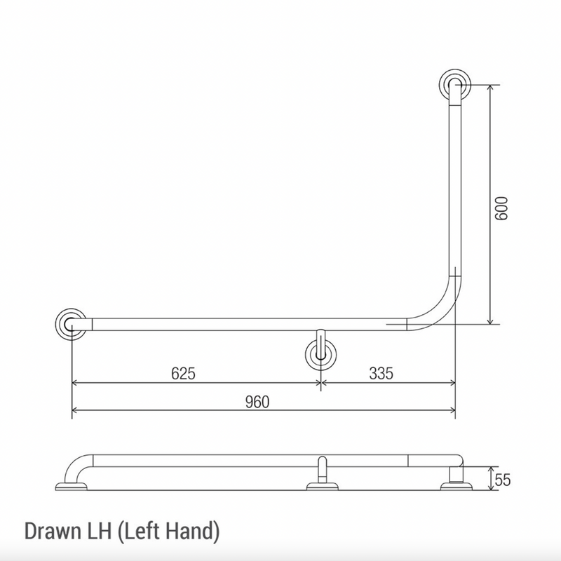 Clam® Flange 90° Accessible Grab Rail 960mm x 600mm, Left Hand