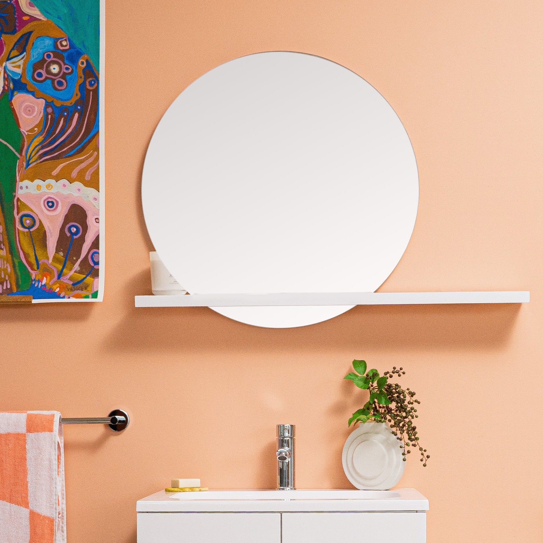 Rising Moon Mirror & White Shelf