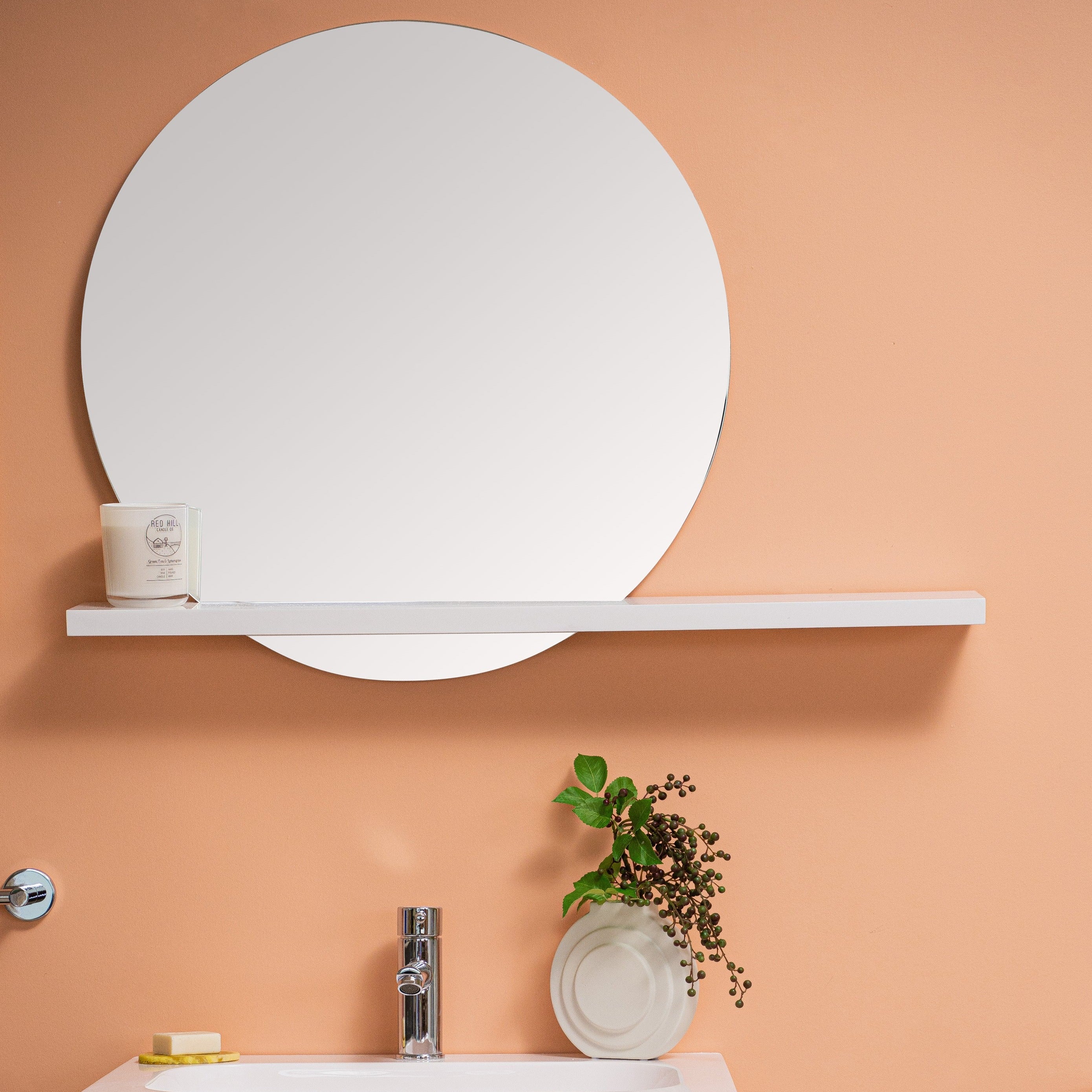 Rising Moon Mirror & White Shelf