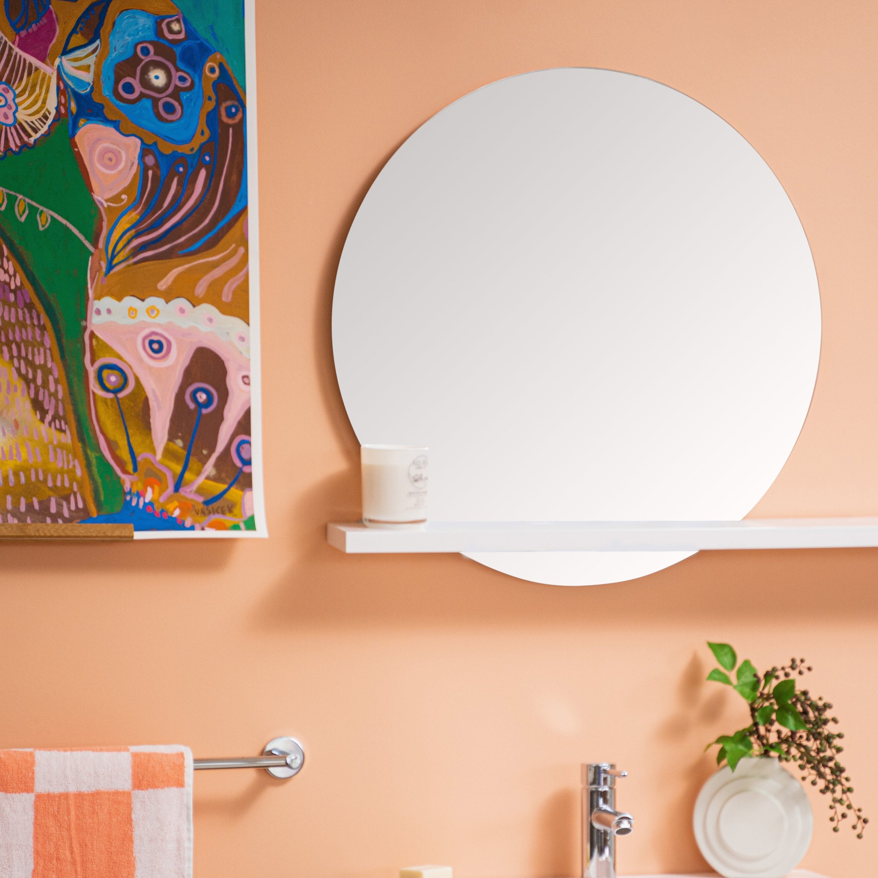 Rising Moon Mirror & White Shelf