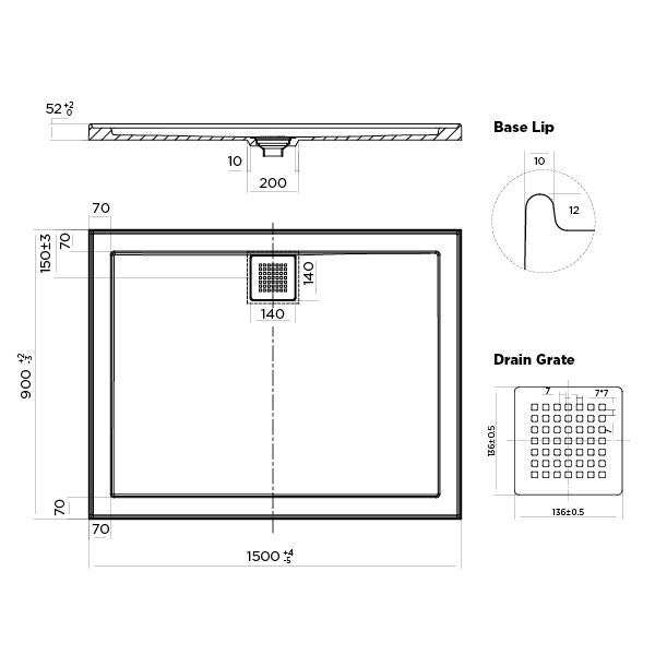 Oceano Stonelite ECO Rear Outlet Shower Bases (Various Sizes)