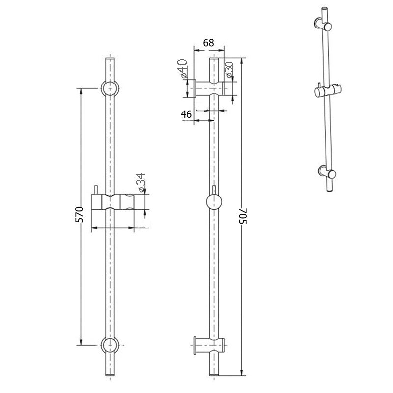 BD Eve 3 Function Shower on Rail - Brushed Gold