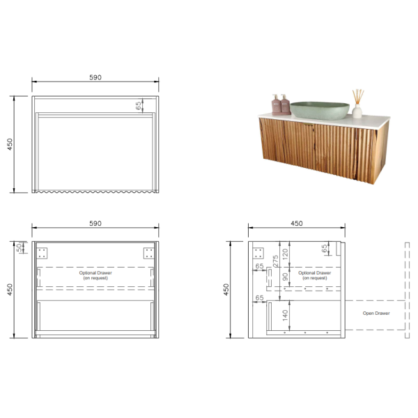 FABF Sophia Fluted Messmate Vanity 600mm Vanity / Add Top + Basin