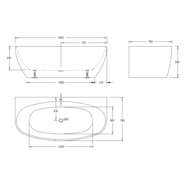 FABF Evelyn Back to Wall Bath, White Gloss 1500mm / 1700mm