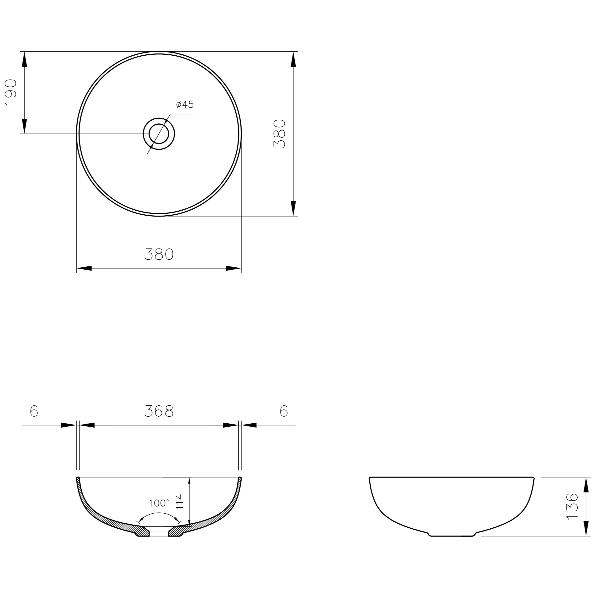 Fino Round 379 Counter Top Basin - Gloss White