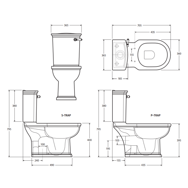 Fienza RAK Washington Front Lever Close Coupled Toilet Suite, Alpine White