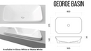 Bargo 900mm Wall hung Vanity Centre Above Counter Basin SilkSurface Top