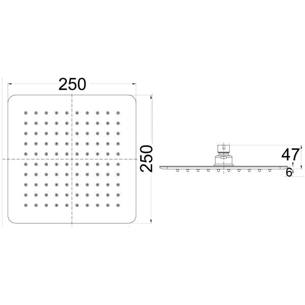 Seto Square Stainless Steel Shower Head - 250mm