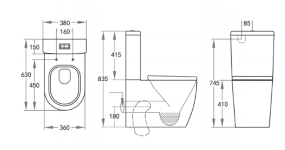 KDK Veda 025 Wall Faced Toilet Suite, Tornado Flush