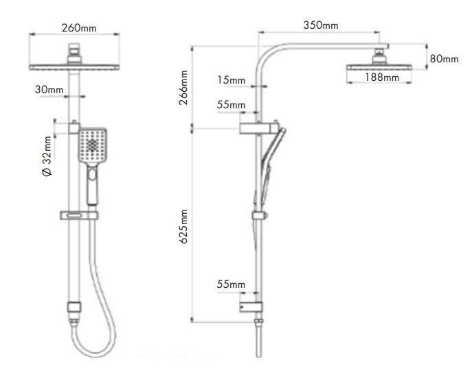 Kaye Rect Full Combination Shower Set - Chrome