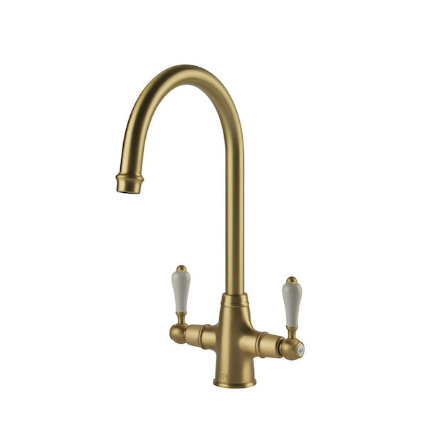 Ludlow Double Sink Mixer - Brushed Brass