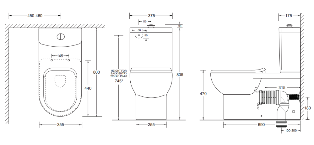 Life Assist Rimless Back to Wall Special Needs Care Toilet Suite