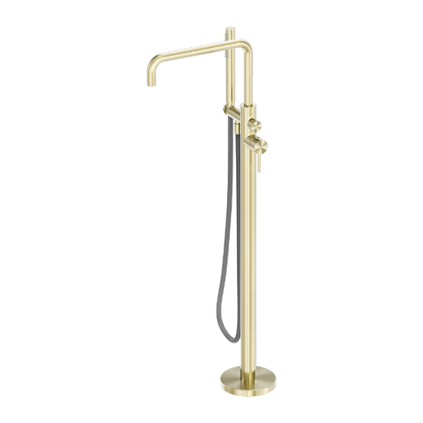 Zen SS316L Freestanding Bath Mixer With Outdoor Shower Hose Brushed Gold NR162203a01BG