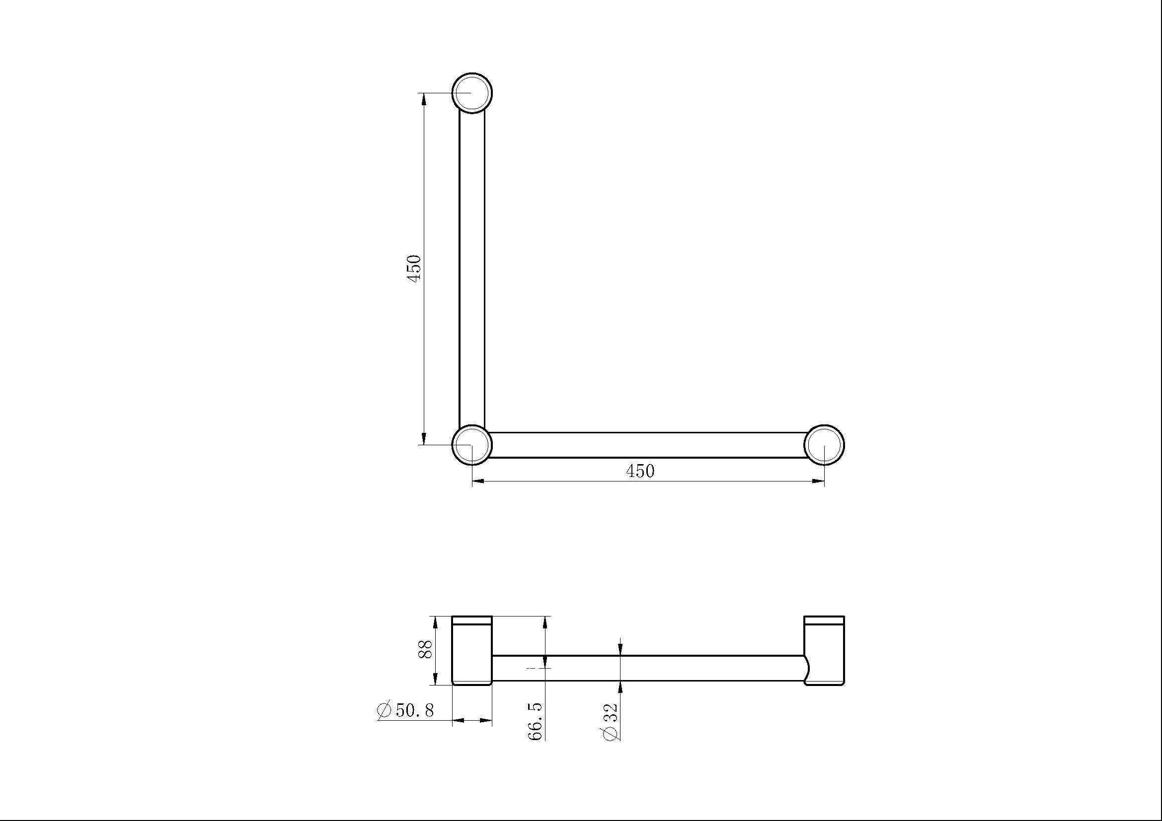 Nero Mecca Care 32mm Ambulant Toilet Grab Rail 90 Degree 450X450mm Chrome