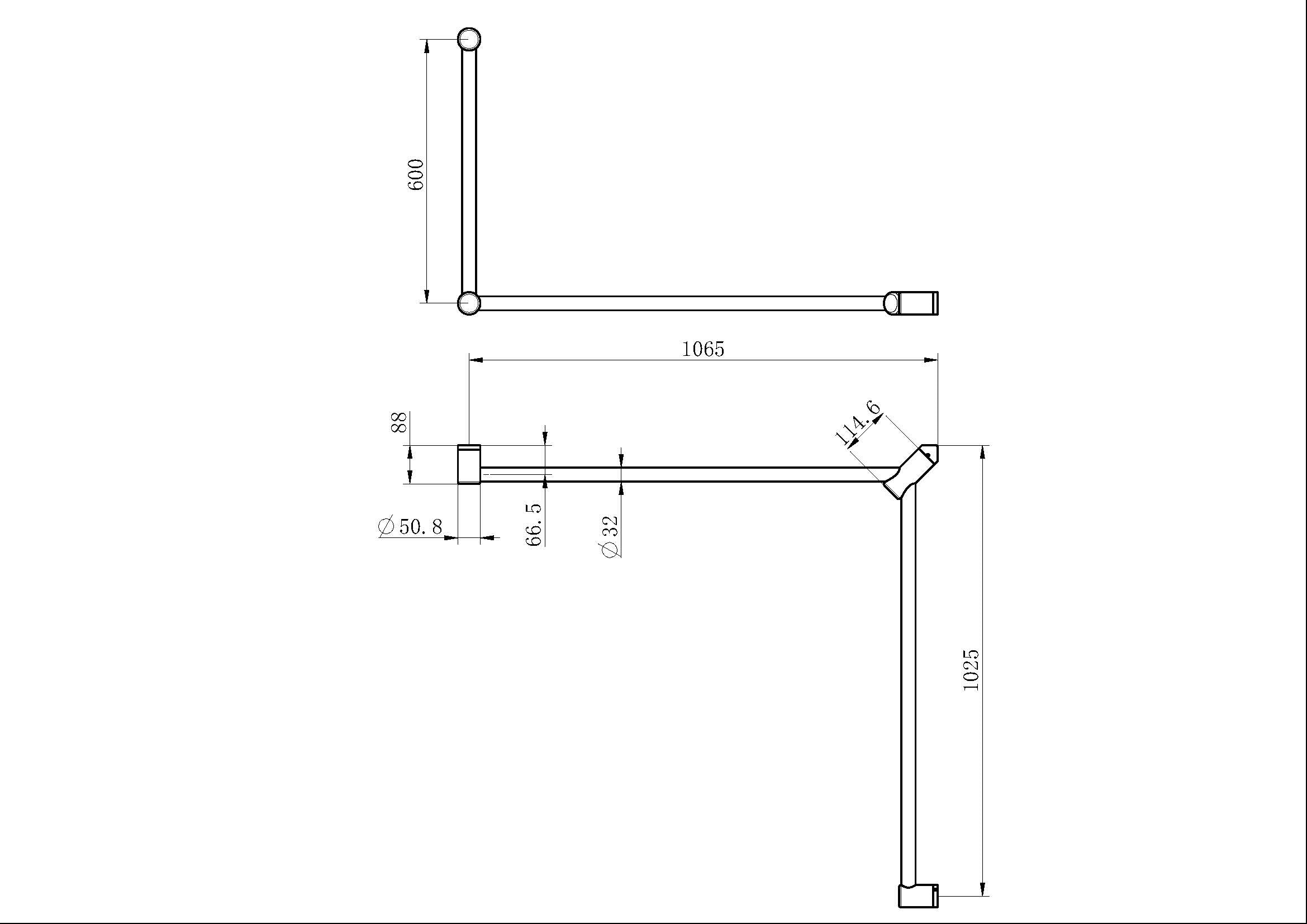 Nero Mecca Care 32mm DDA Toilet Grab Rail Set 90 Degree Continuous 600X1065X1025mm Chrome