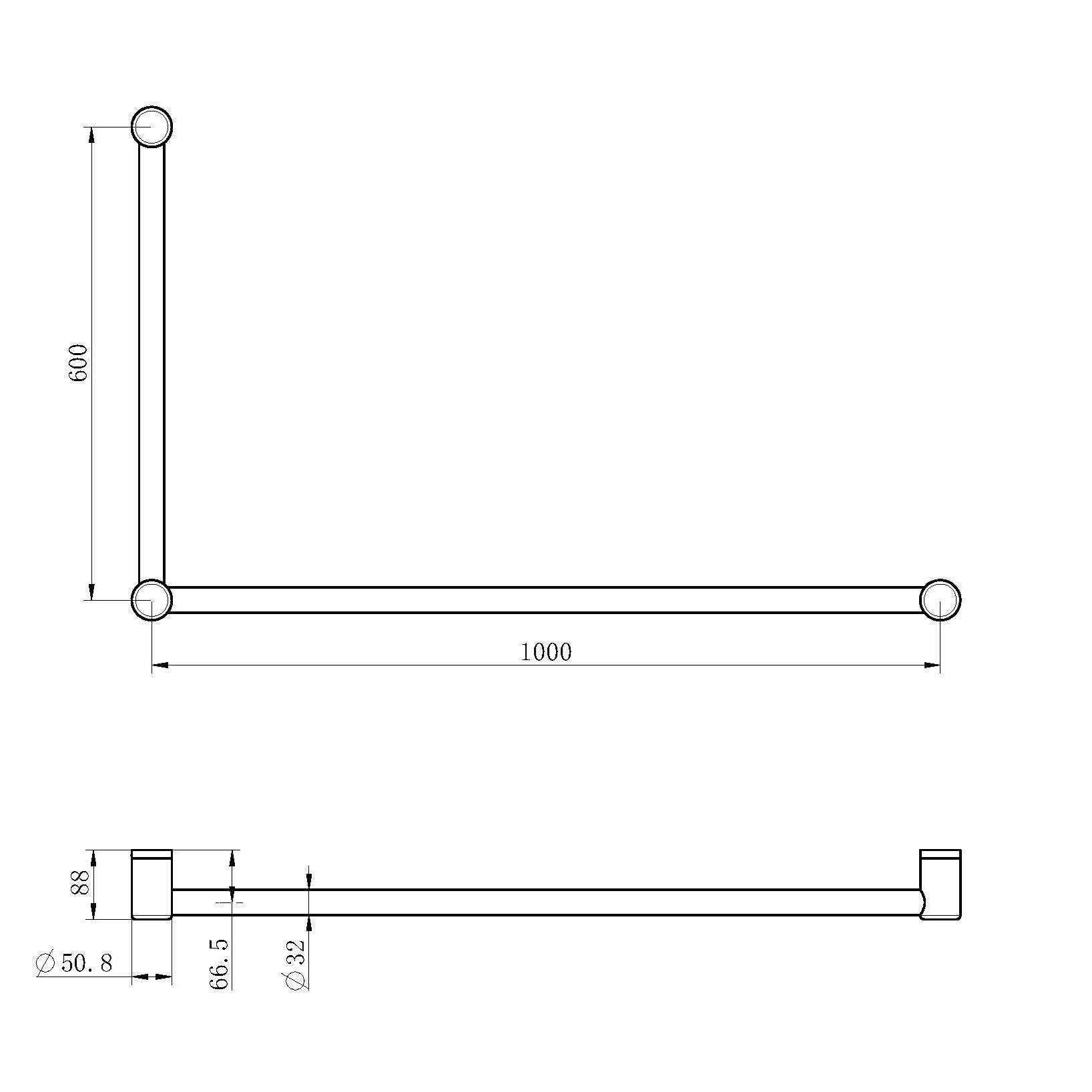 Nero Mecca Care 32mm DDA Grab Rail Set 90 Degree 600X1000mm Chrome