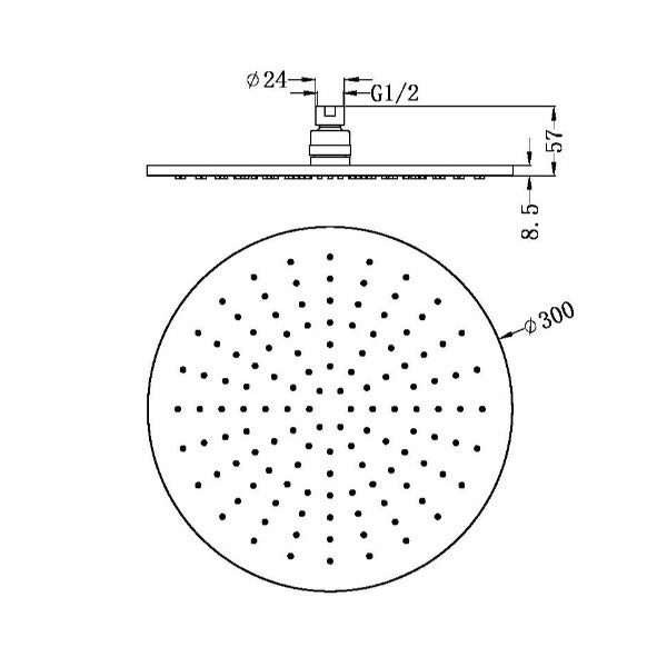 Nero 300mm Round Brass Shower Head Matte Black