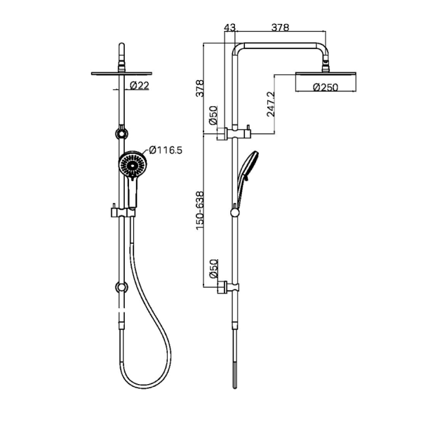 Nero Dolce Full Combination 250mm Overhead and Handshower - Brushed Nickel