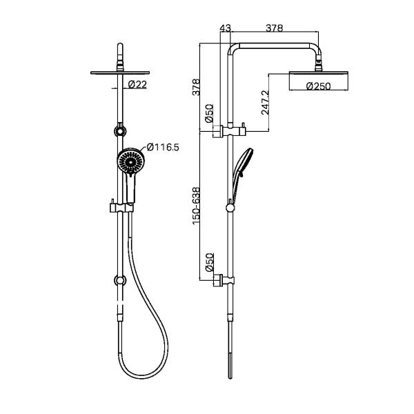 Nero Round Combination Overhead and Handshower on Column - Gunmetal Grey / NR250805dGM