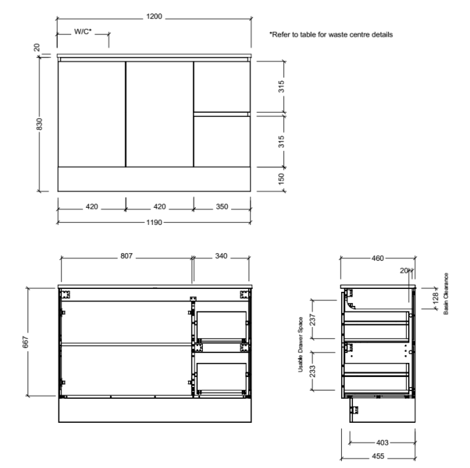 Nevada 1200mm Floor Standing Vanity with Moulded Top, Single or Double Bowl