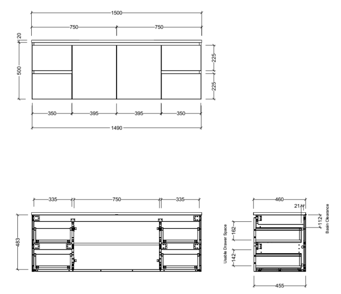 Manhattan1500mmSingleBowlWallHung