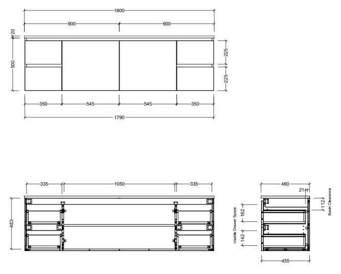 Nevada 1800mm Wall Hung Vanity with Acrylic Top