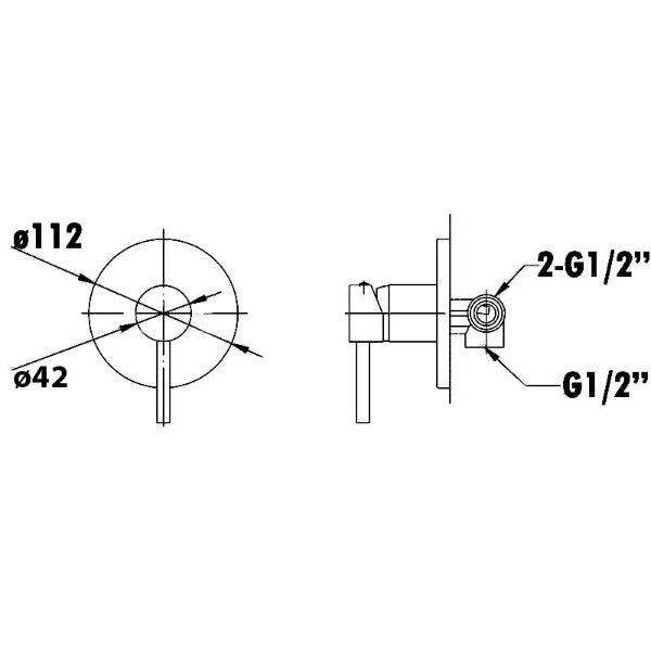 Huss Shower Mixer Line Drawing