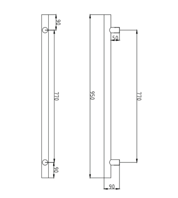 Radiant 12V Vertical Single Bar Round Heated Towel Rail Gunmetal Grey GMG-VTR-950