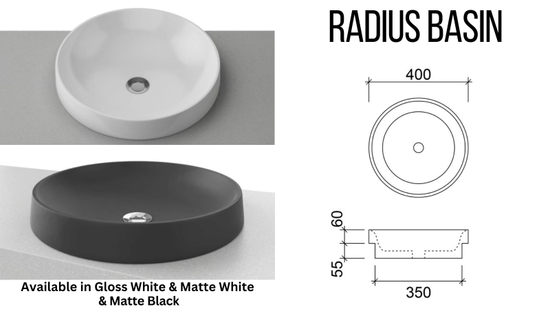 Timberline Radius Inset Counter Basin, Various Colours