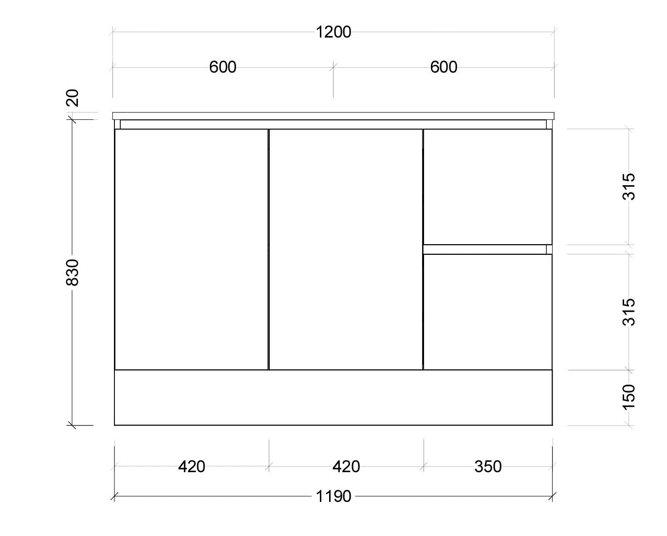 Manhattan 1200mm Floor Standing Vanity with SilkSurface Top and Basin, Single or Double