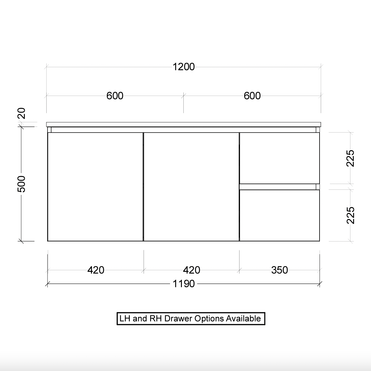 Manhattan 1200mm Wall Hung Vanity with SilkSurface Top and Basin, Single or Double